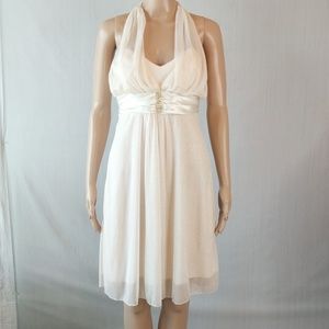 Cream semi formal dress with gold sparkle